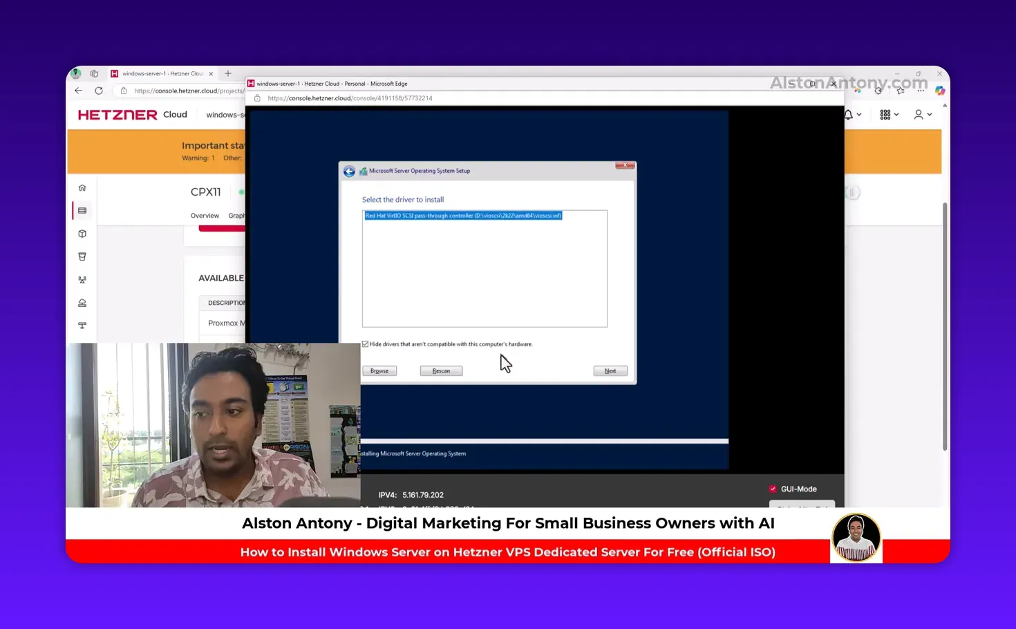 Red Hat VirtIO SCSI pass-through controller selected in Windows installer driver list
