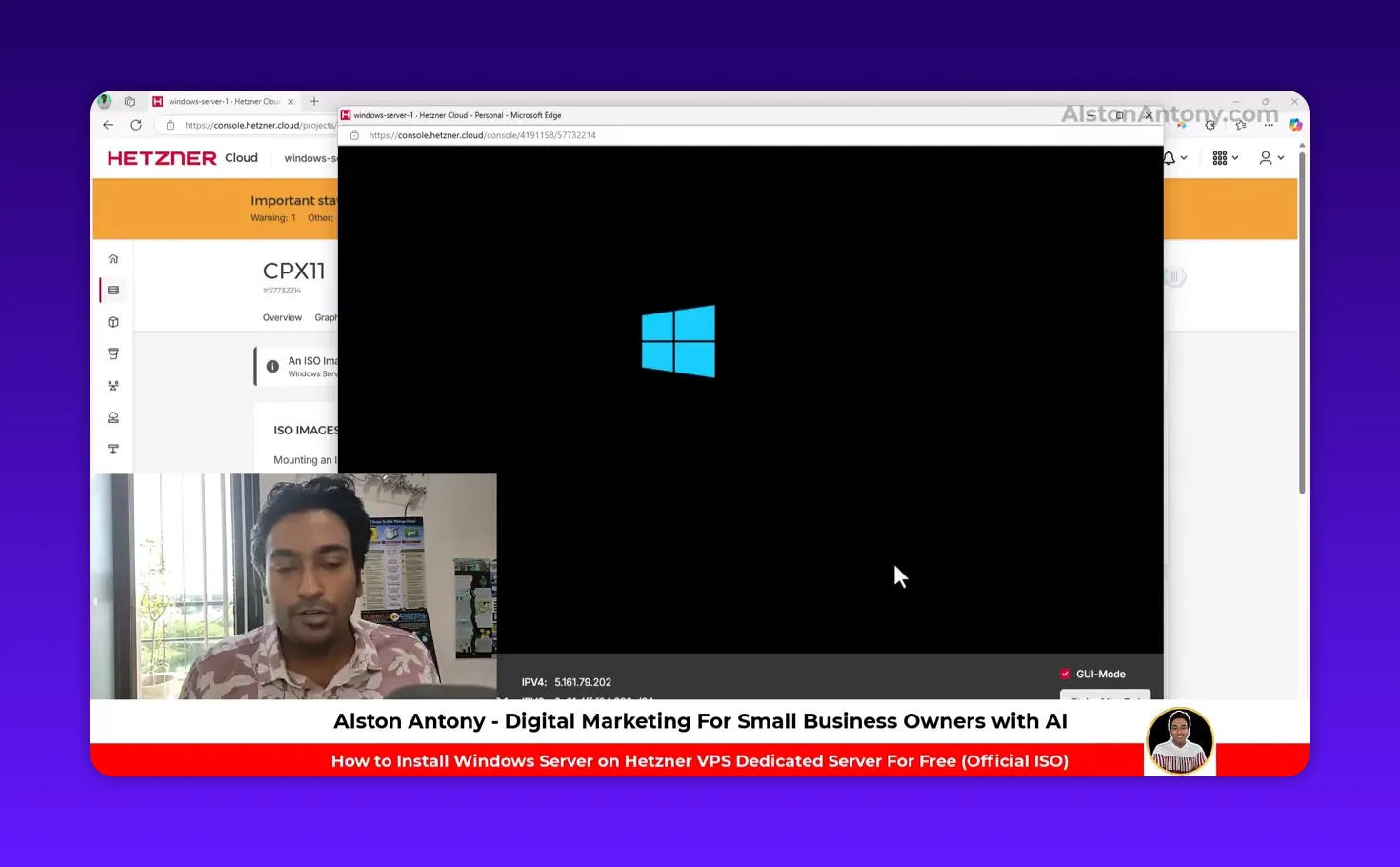 Windows logo booting in Hetzner web console indicating Windows installer has started